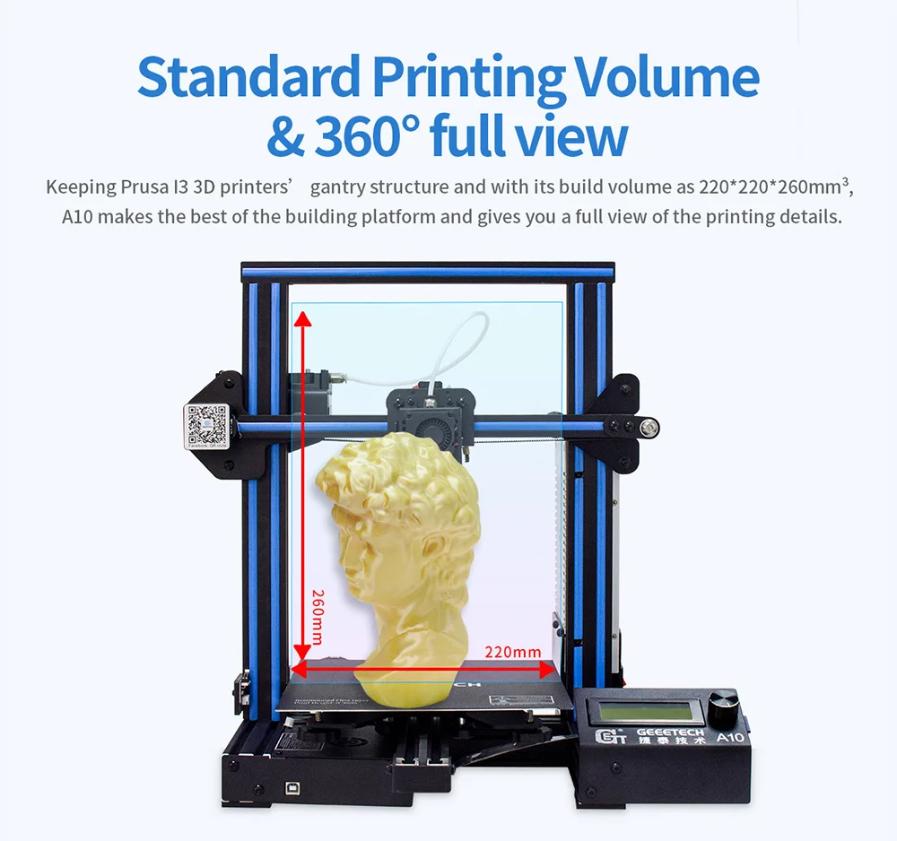 GEEETECH 3d принтер A10 с открытым исходным кодом быстрая сборка 0,4 мм сопло 220*220*260 мм 180 мм/сек. датчик накаливания PLA LCD2004 с FDM CE