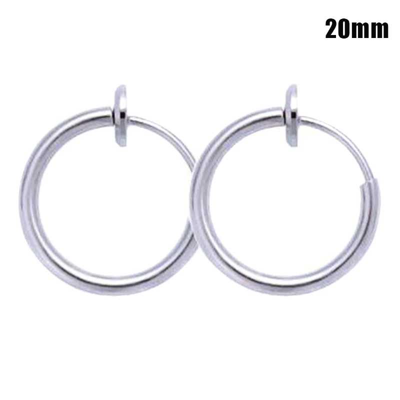 Hot Retractable Stainless Steel Simple Round Circle Earrings No Need Piercing Men Women Classic Hip-Hop Style Hoop | Украшения и