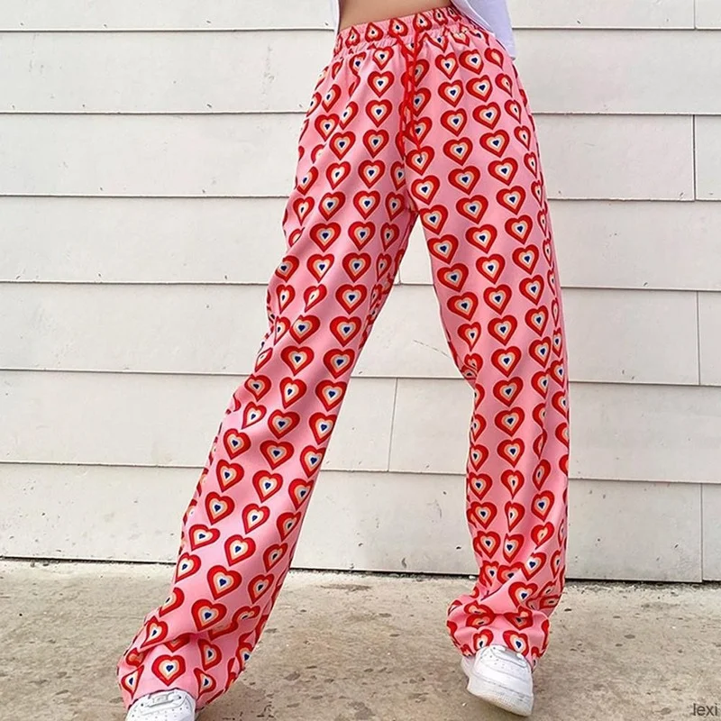 

Women High Waist Straight Leg Pants Loose Plain Casual Korean Style