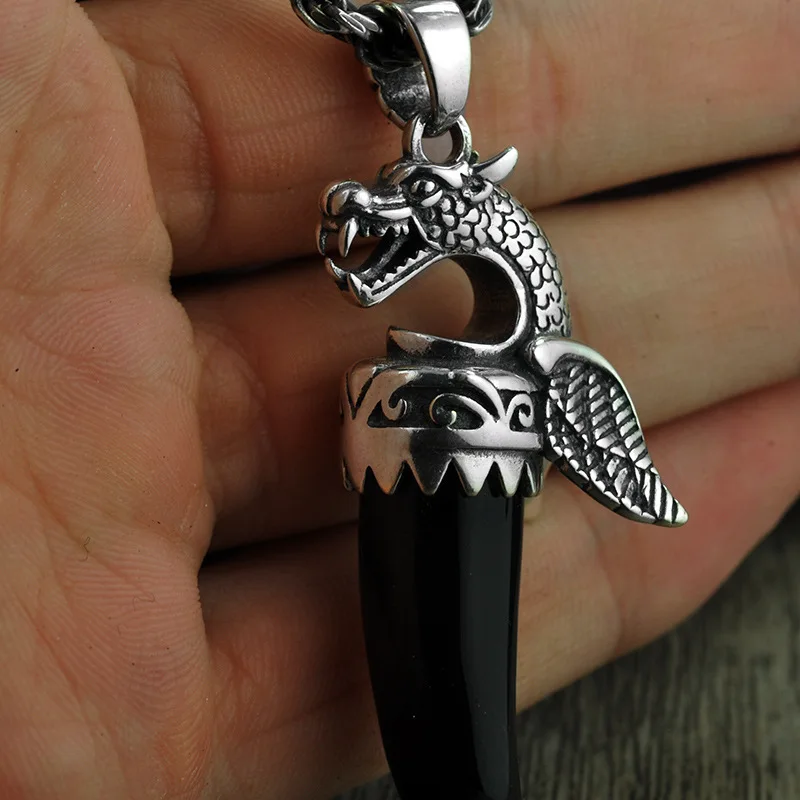 925 пробы серебряная подвеска Птерозавр для мужчин натуральный черный оникс