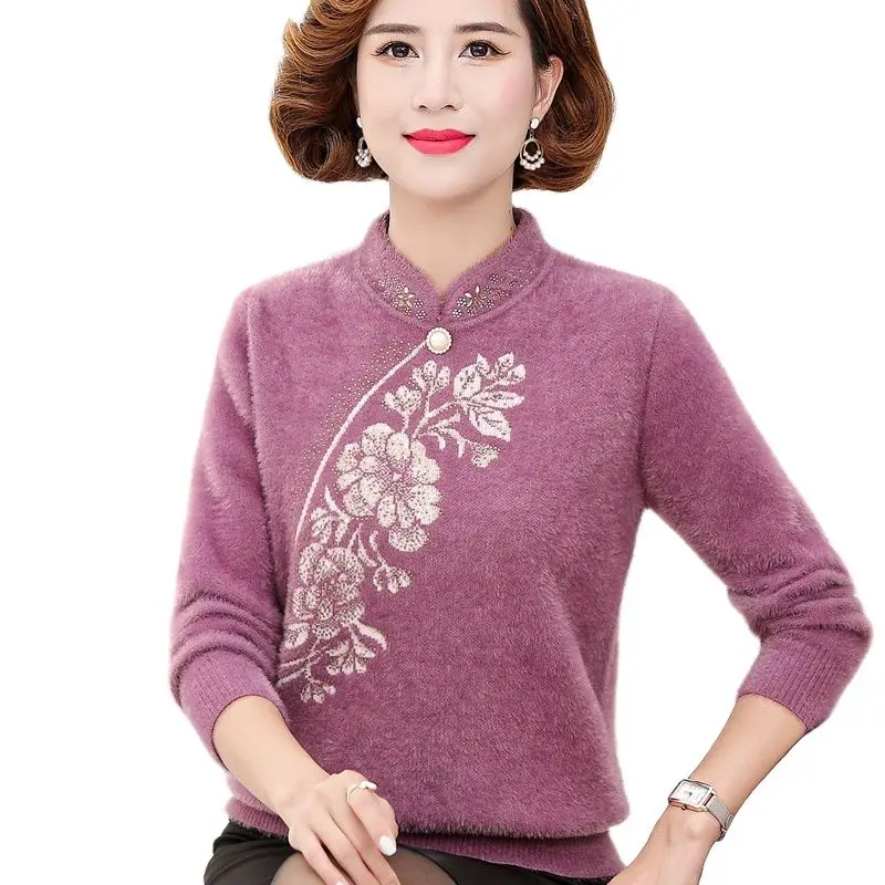 

Модный женский джемпер для 50 лет, Женский утепленный пуловер для женщин среднего возраста, вязаный женский свитер на осень и зиму, C335