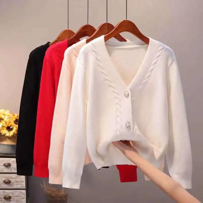 

2020 spring and autumn new Korean knit sweater long sleeve v-neck short slim fit V-Neck Cardigans Solid Single Breasted