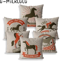 Estilo do vintage animal correndo cavalo cojines decorativos para sofá 45*45 40x40 laranja fronha capa de almofada de linho casa decore (1)