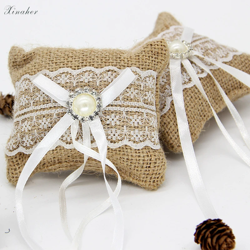 XINAHER 10 см * 8 кружевное кольцо с бантом Подушка винтажная джутовая ткань украшение
