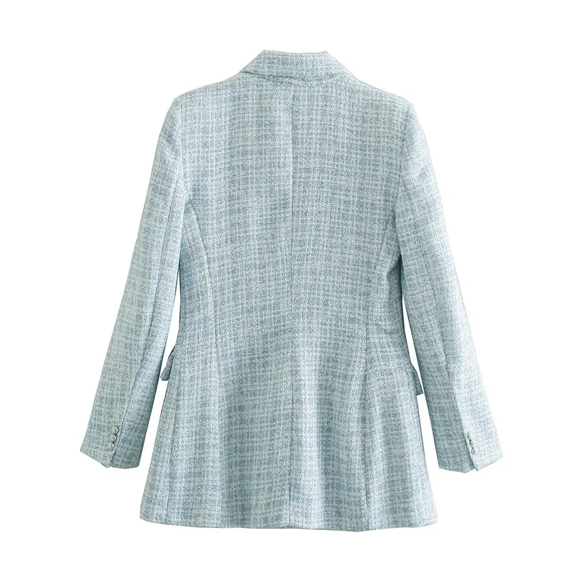 

Spring Women New Casual Tweed Blazer Vintage Office Lady Autumn Jacket Coat double Breasted Outwear Female Chic Tops