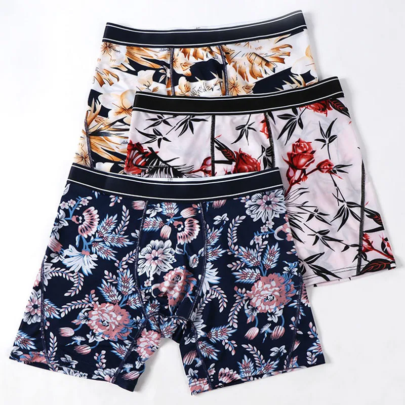

Fashion Printed Panties for Men Summer Ice Silk Middle Waist Boxer Shorts Men's Panties