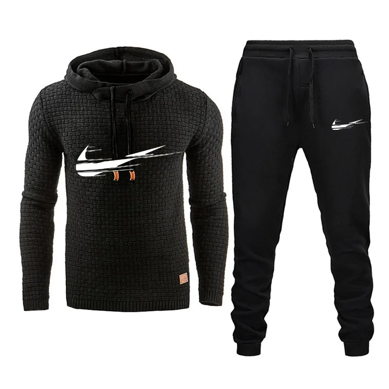 

men's tracksuit thick hoodie + pants two piece sets casual running hoodie fall/Winter male