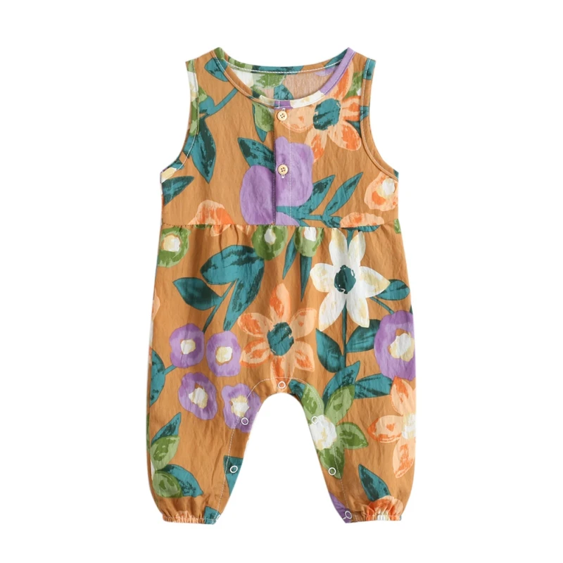 

Summer Newborn Baby Sleeveless Baby Boys Girls Colorful Cotton Clothes Newborn Baby Fashion printing Flower Romper