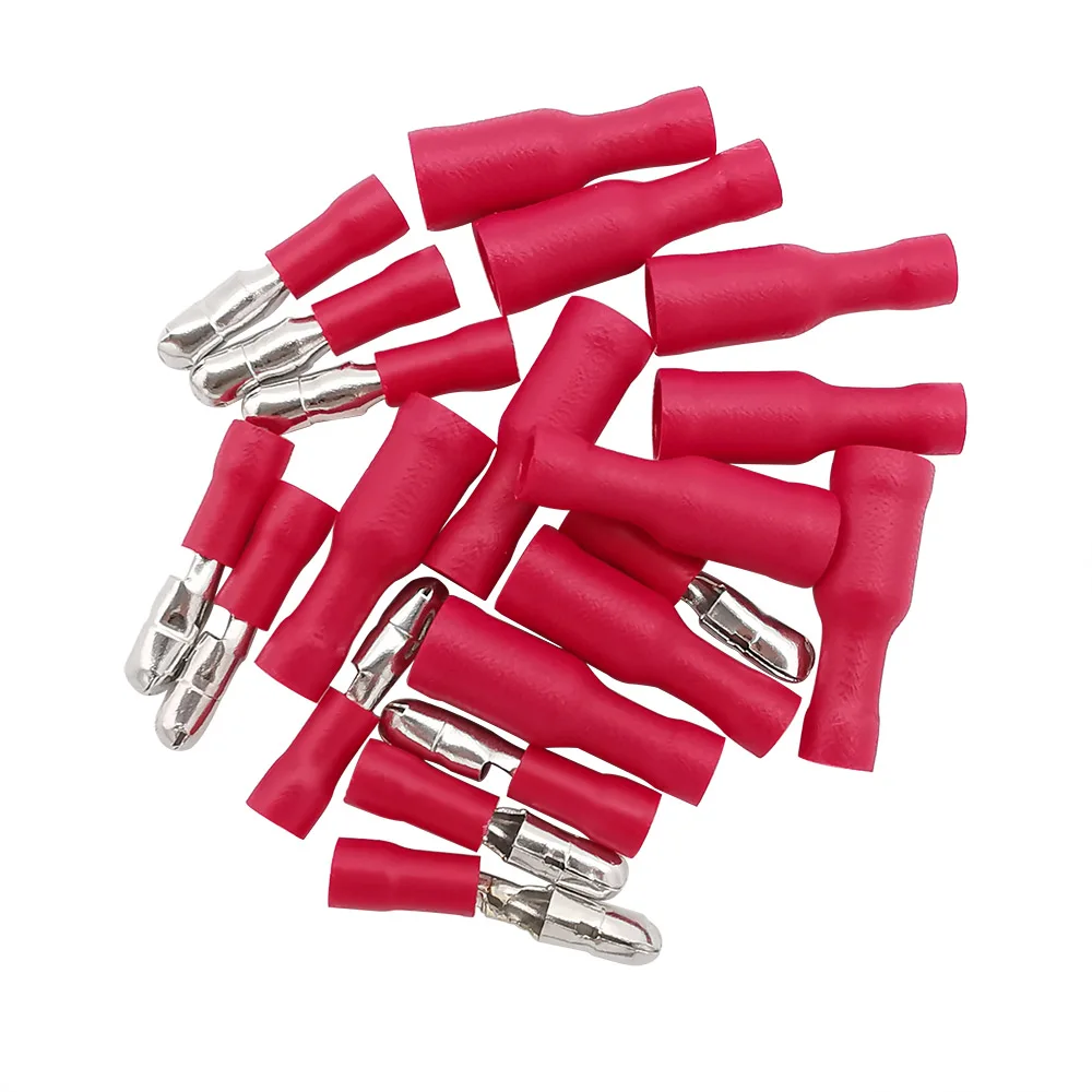 

25 пар красный штекерно-изолированный разъем обжимных разъёмов, коннекторов для проводка кабеля гнезда штепсельной вилки
