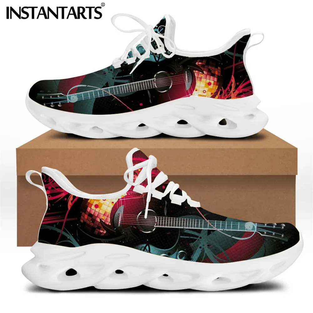 

INSTANTARTS Guitar Print Women's Wear-resistant Sneakers Spring Autumn Ladies Shoes Breathable Lace Up Flats Footwear Zapatillas