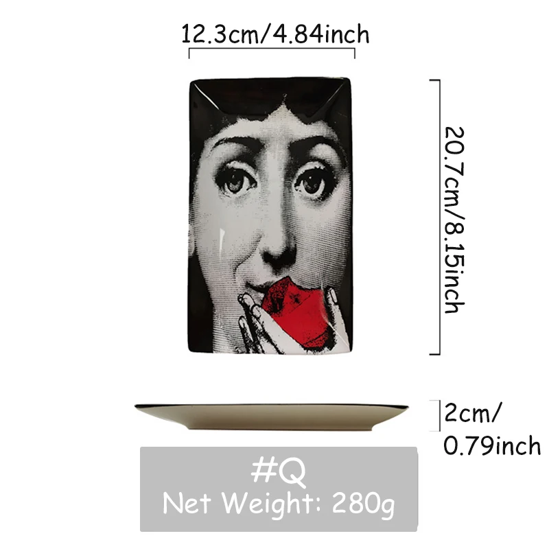 

Rectangle Ceramics Disk Wall Hanging Human Face Plate Photography Background Props Tray Home Decoration Disks Italy Style