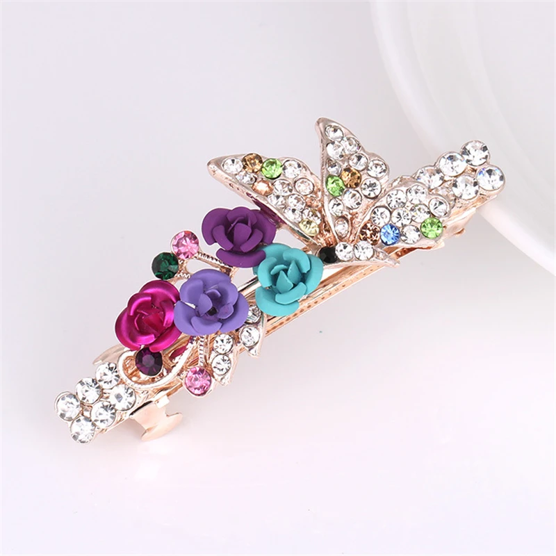 

Rhinestone Bowknot Hairpin Headdress Crystal Flower Wild Top Clip Spring Clip Hairpin