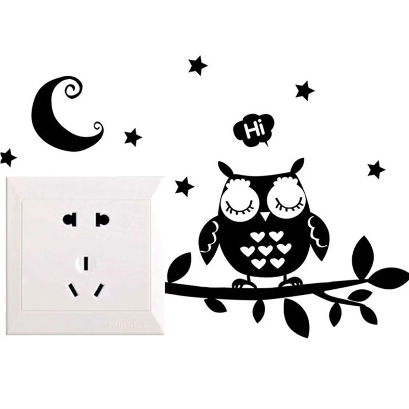 

Black Owl Under the night Sky Wall sticker kids rooms vinyl for home decoration art decals Removable lovely Switch Stickers