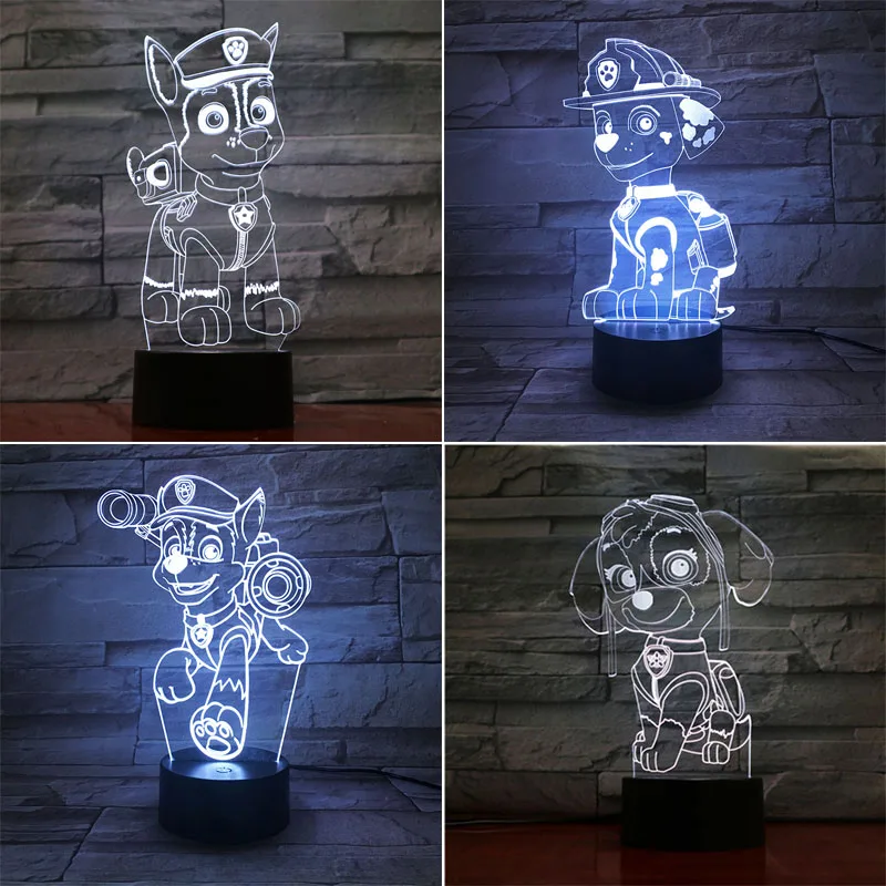 3D светодиодный ночсветильник Щенячий патруль 7 цветов меняющая лампу украшение