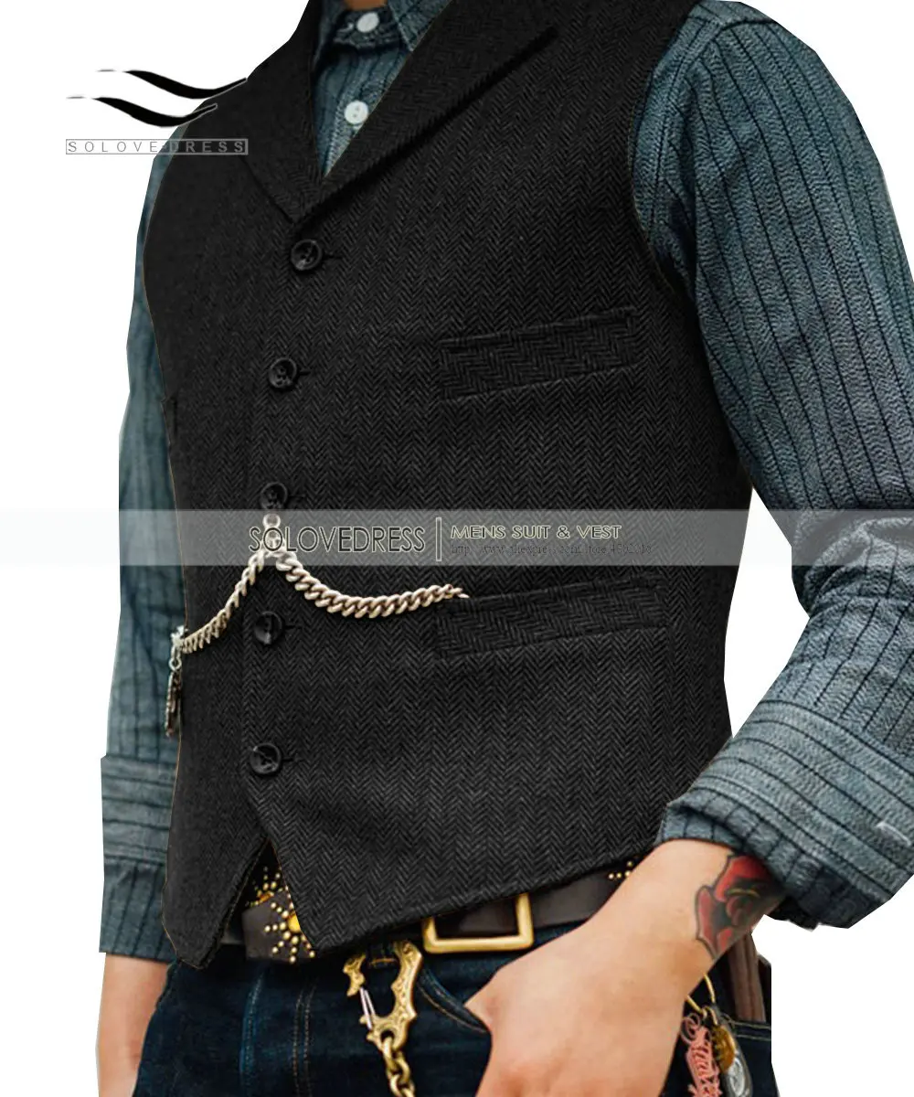 Жилет мужской шерстяной с лацканами приталенный Приталенный жилет в елочку