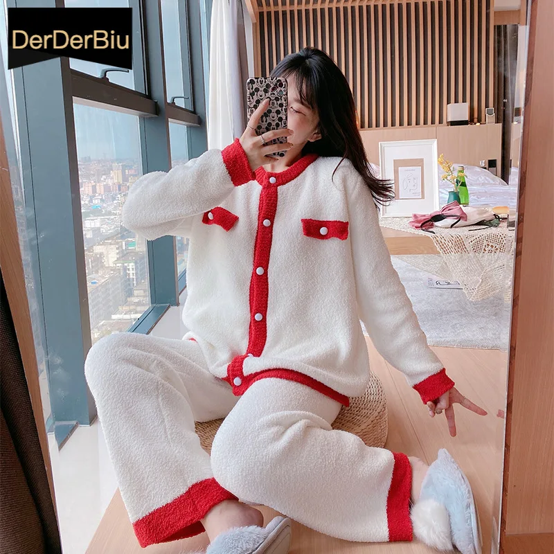 

Горячая Распродажа мягкая перьевая пряжа одежда для сна осень зима Удобная женская пижама длинные брюки с длинным рукавом женские пижамы п...