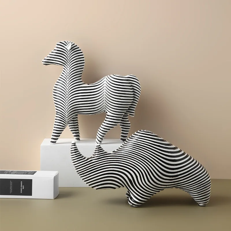 

Nordic Creative Rhinoceros Zebra Resin Animal Figurines Ornament Animal Model Desktop Decorative Home Decoration Accessories