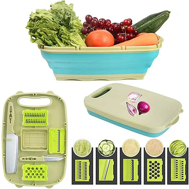 

Multifunctional Strainer Vegetable Slicer Cutters Knives 9 In 1 Folding Cutting Set Foldable Chopping Board