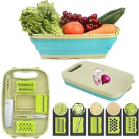 multifunctional strainer vegetable slicer cutters knives 9 in 1 folding cutting set foldable chopping board