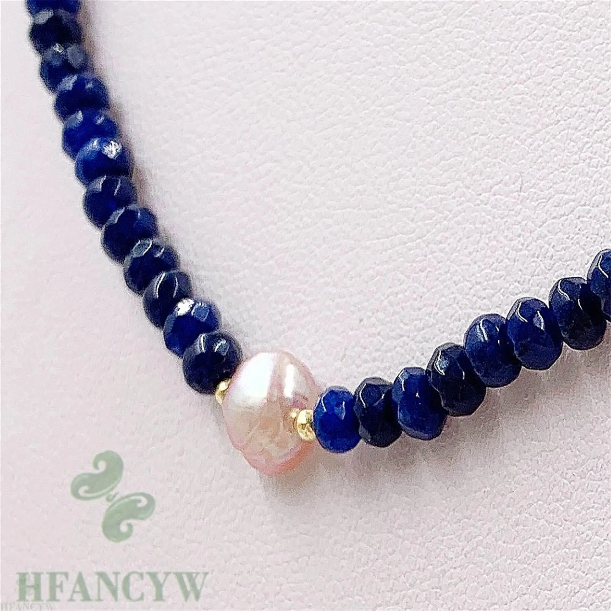 Синий халцедон розовый жемчуг ожерелье 18 дюймов ювелирные изделия шикарные