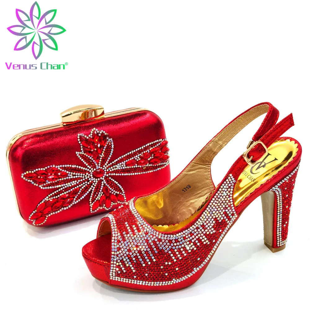 

Pretty Women 2021 New Arrivals Nigerian Women Shoes and Bag to Match in Red Color Pointed Toe Pumps with Appliques for Wedding