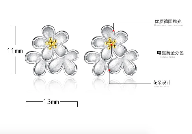 

ModaOne Cold Design 925 Sterling Silver Cherry Blossoms Flower Earrings Women Fashion Jewelry oorbellen