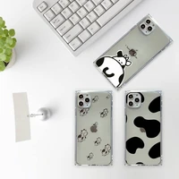 new white black cow symbol pattern print phone case for iphone 7 8 11 12 x xs xr mini pro max plus clear square transparent