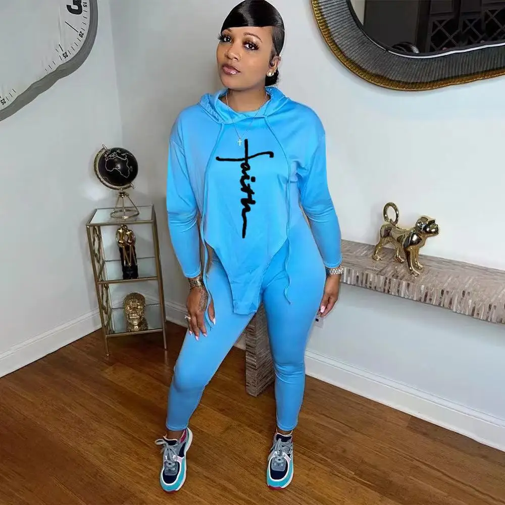 

Женский спортивный костюм, осень 2021, Модный повседневный костюм из двух предметов с принтом