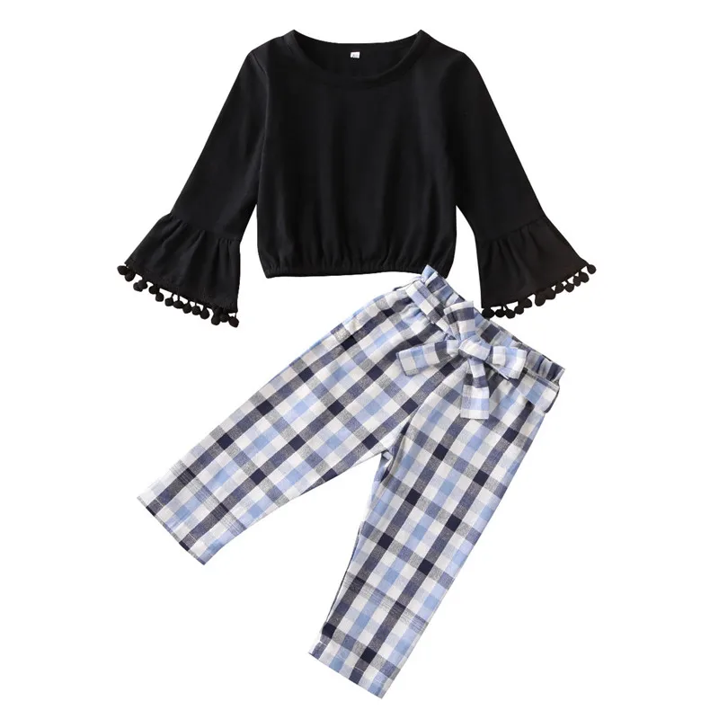 Комплекты одежды для маленьких девочек осенне Весенняя черная футболка с