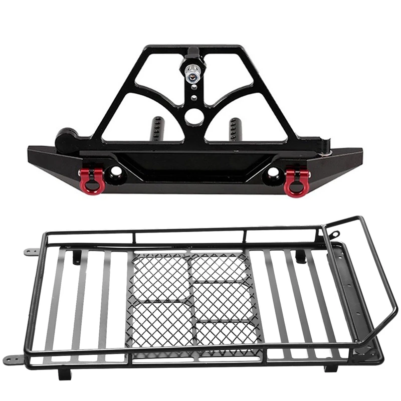 

Metal Roof Rack Luggage Carrier & SCX10 Rear Bumper Bull Bar With Spare Tire Carrier Shackles For SCX10 II Jeep Wrangler