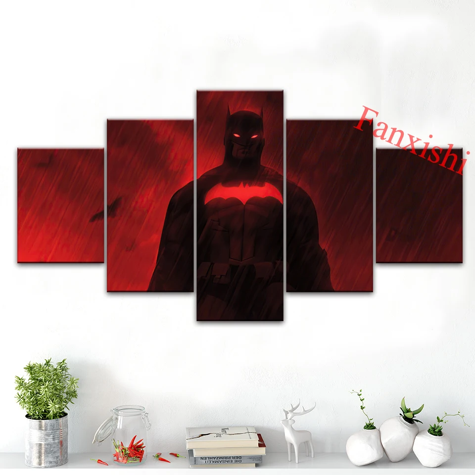 

5 Pieces Red Batman 2022 Painting Movie Posters And Prints On Canvas Wall Art Pictures Boy'S Living Room Home Decoration Gift