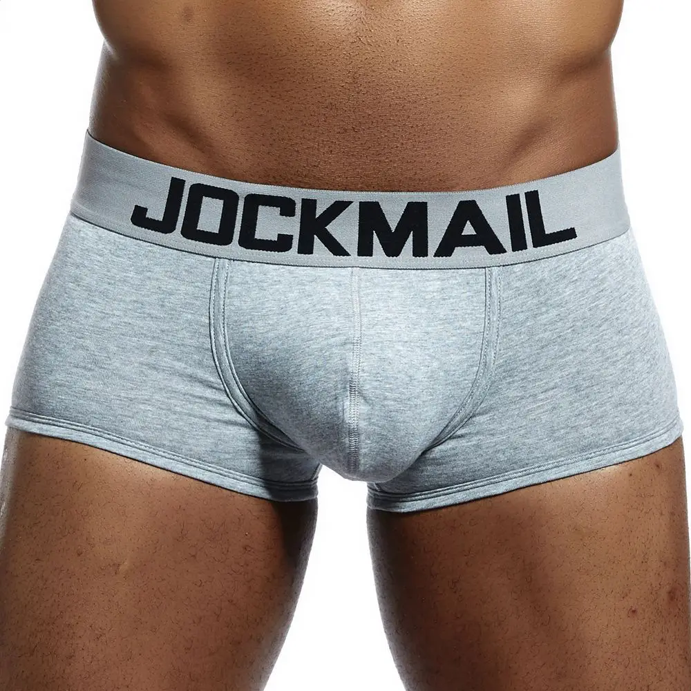 JOCKMAIL, Брендовые мужские трусы, дышащие боксеры, хлопковое Мужское нижнее белье, u-образный выпуклый мешочек, сексуальные трусы с принтом листьев, домашняя одежда, шорты - Цвет: 402 gray