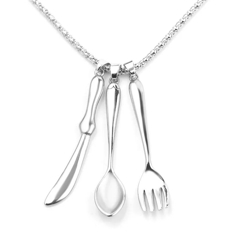 3 шт. столовые приборы ожерелья нож вилка и кулон ложка Ожерелье Bijoux Винтажный