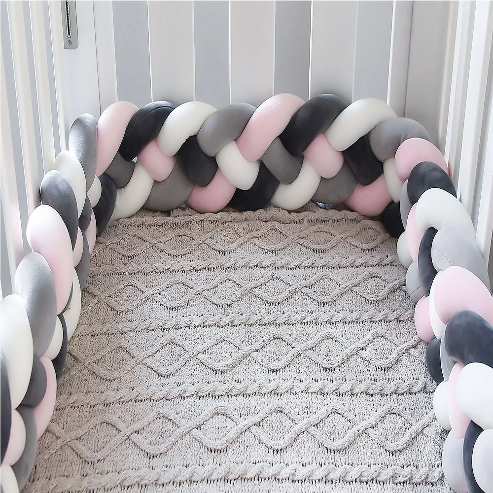 2M/3M Baby Bed Bumper Tour De Lit Bebe Newborn Crib Bumper 4 Braided Knot  Baby Crib Bedding Set Bumper Protector images - 6