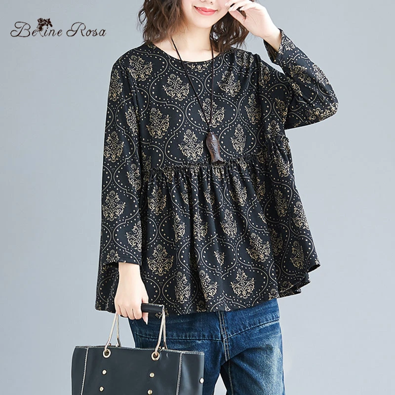 BelineRosa Англия Vintage Style Ретро Женские Топы Рубашки Плюс Размер Женская Одежда Осень