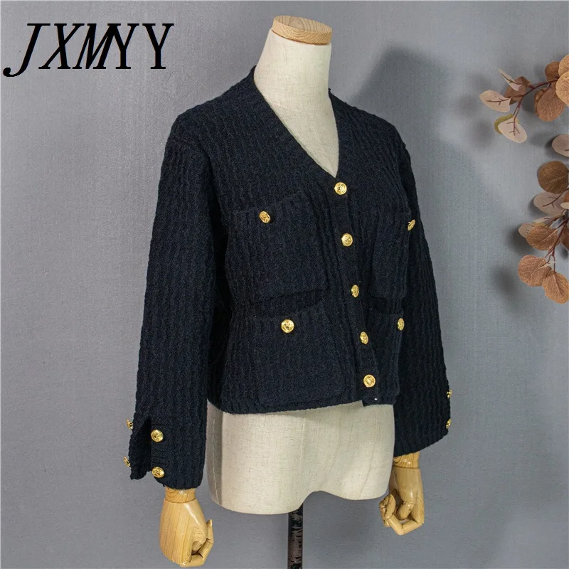 

JXMYY High Quality 2021 Autumn And Winter New Fashion Knitted Short Cardigan Sweater Elegant Temperament Retro Top