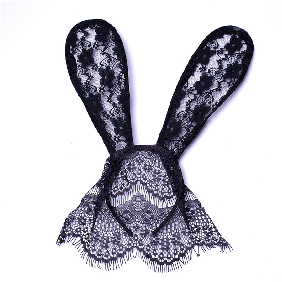 

25 pcs Christmas Lace Bunny Rabbit Ears Mask Sexy Veil Headband Nightclubs Masquerade Mask Halloween Costume Party Face Mask