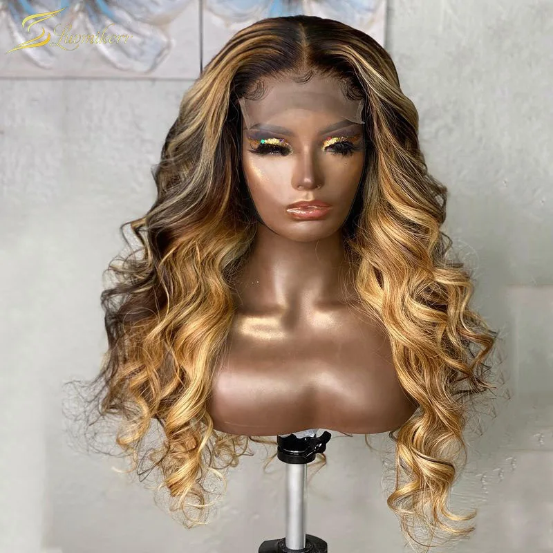 

Highlight Honey Blonde 13X6 Lace Front Wig Deep Loose Wave Ombre Brown Colored Human Hair Wigs For Black Women Preplucked Full