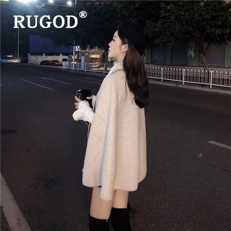 Женское шерстяное пальто RUGOD однотонное Свободное с отложным воротником