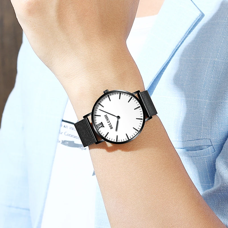 2021 Men's Fashion Ultra Thin Watches Simple Men Business Mesh Belt Quartz Watch men and women couples fashion watches Relogio