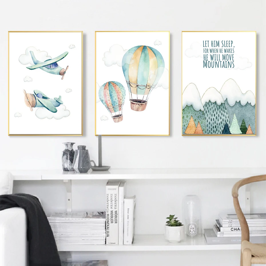 

Watercolor Adventure Airplane Balloon Painting Canvas Poster Art Prints Child WallPicture For Bedroom Nordic Decoration Artwork
