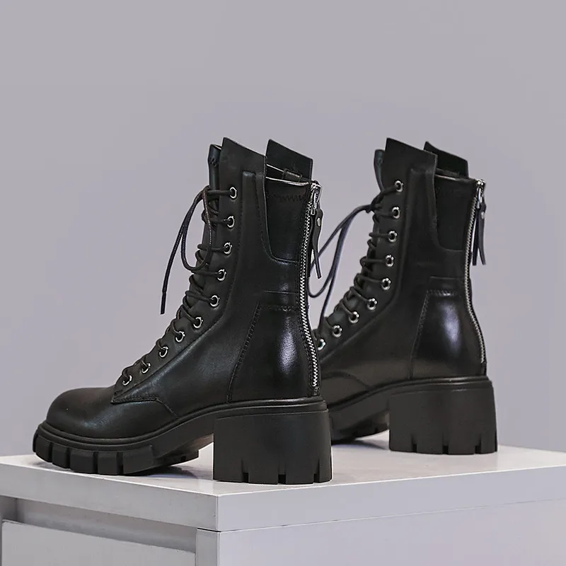 Женские ботинки на платформе ASUMER из натуральной кожи квадратном каблуке