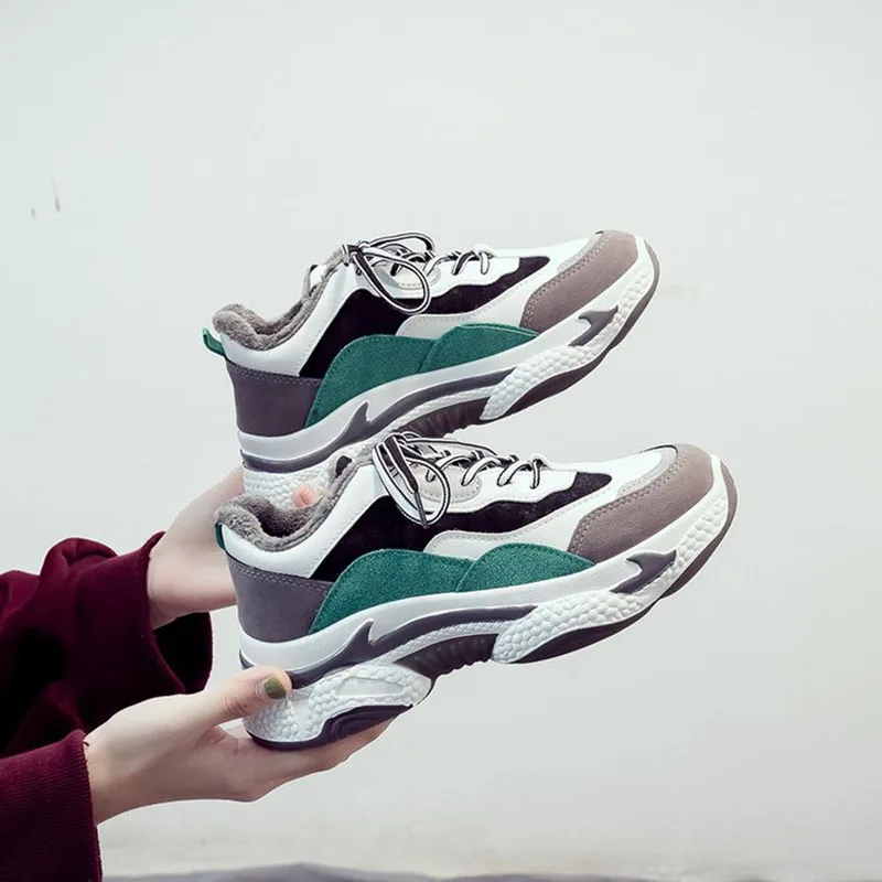 Женские повседневные зимние кроссовки с теплым Плюшевым Мехом модные теплые