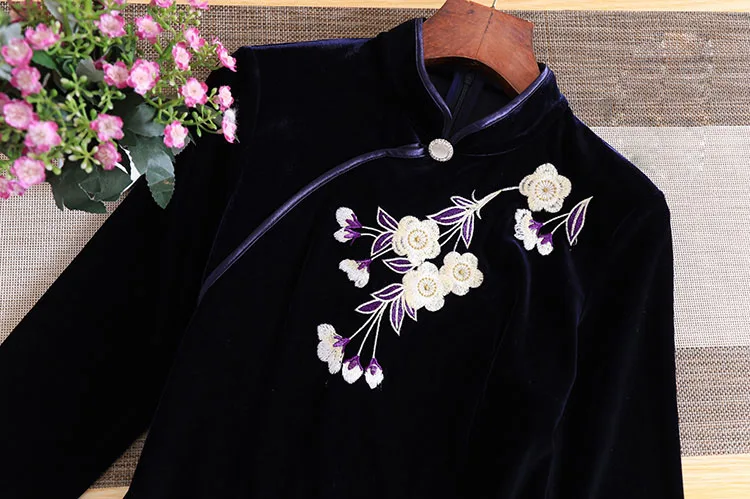 Embro mill Новая осень женщины бархат платье в этническом стиле ретро элегантная