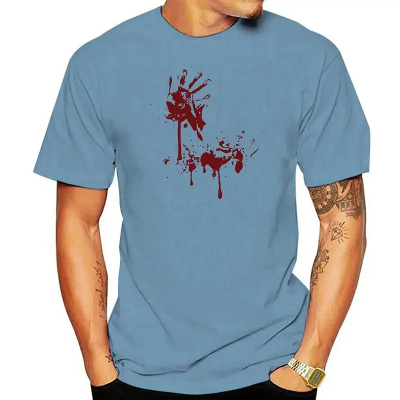 

Mens Plain White Bloody Hand Print Halloween Fancy Dress T-shirt Short Sleeve Tee Shirt Free Shipping cheap wholesale Short Sl