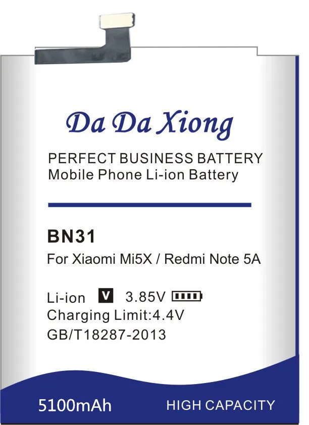 Da Xiong аккумулятор для телефона BN31 для Xiaomi mi 5X mi 5X/Red mi Note 5A/Note 5A Pro 5100 мАч Сменные Аккумуляторы
