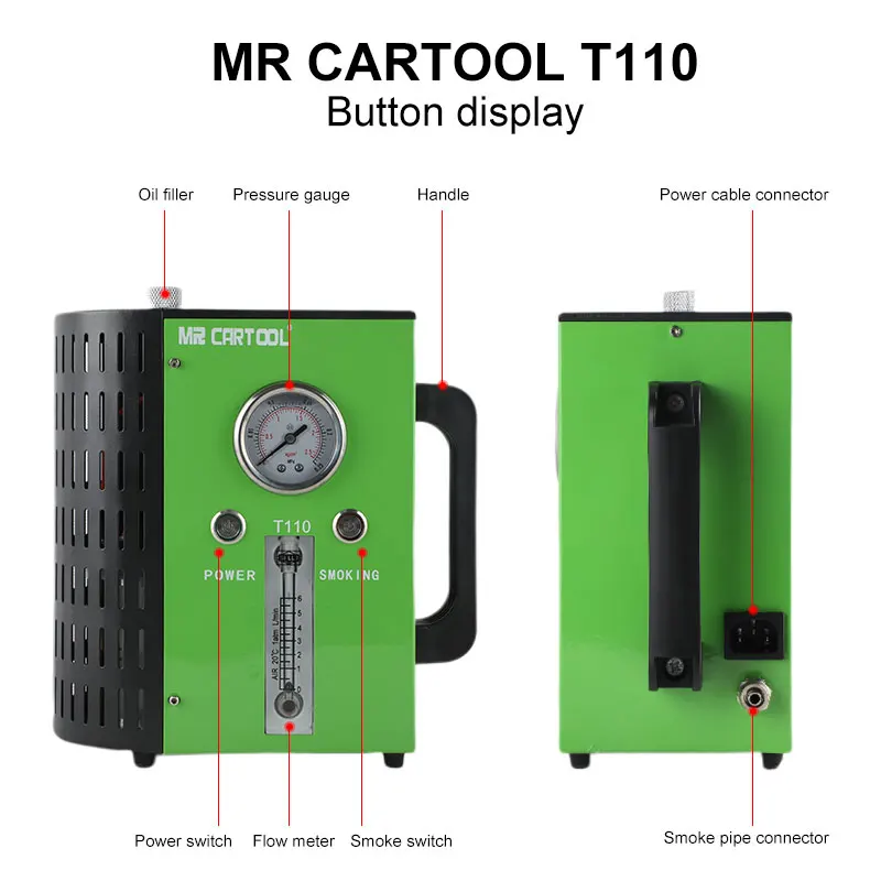 MR CARTOOL новое обновление T110 машины для дыма автомобиля для универсальных автомобилей 12 В DC детекторы утечки труб Авто диагностический инструмент