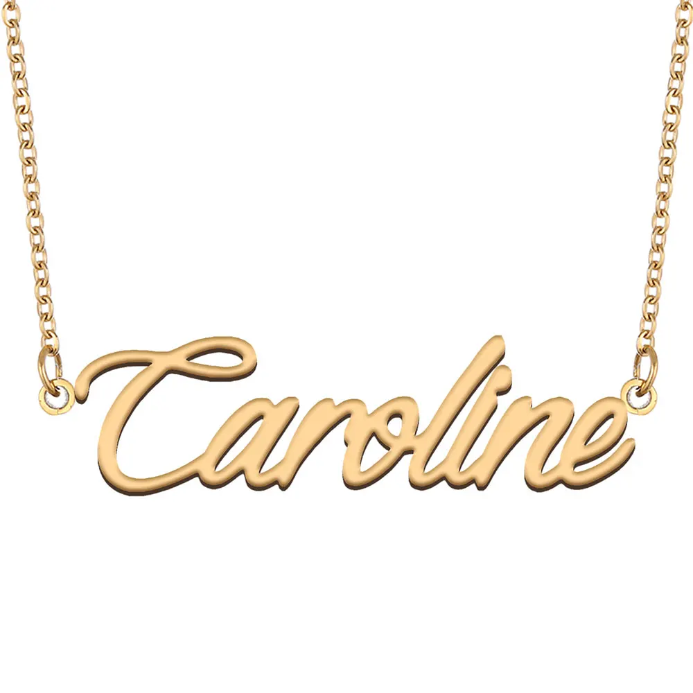 

Caroline Nameplate Necklace for Women Stainless Steel Jewelry Gold Plated Name Chain Pendant Femme Mothers Girlfriend Gift
