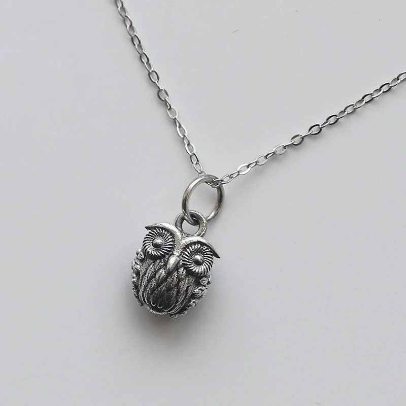 

New S925 Sterling Silver Necklace Owl Retro Simple Carved Clavicle Chain Necklace Sen Series Niche Temperament Jewelry