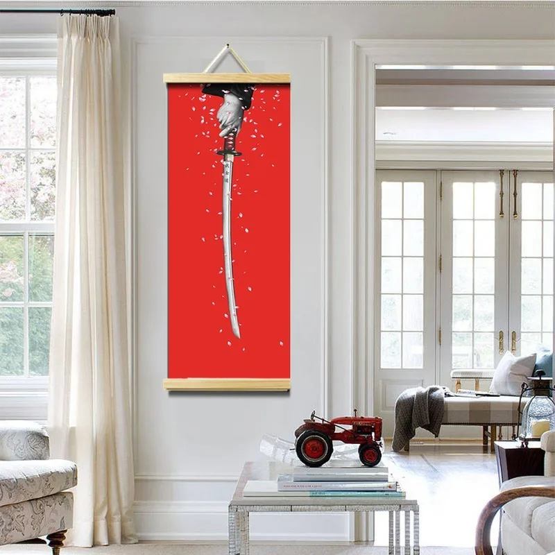 

Japanese Style Canvas Posters Home Decoration Painting Wall Art Home Decor with Solid Wood Hanging Scroll for Living Room
